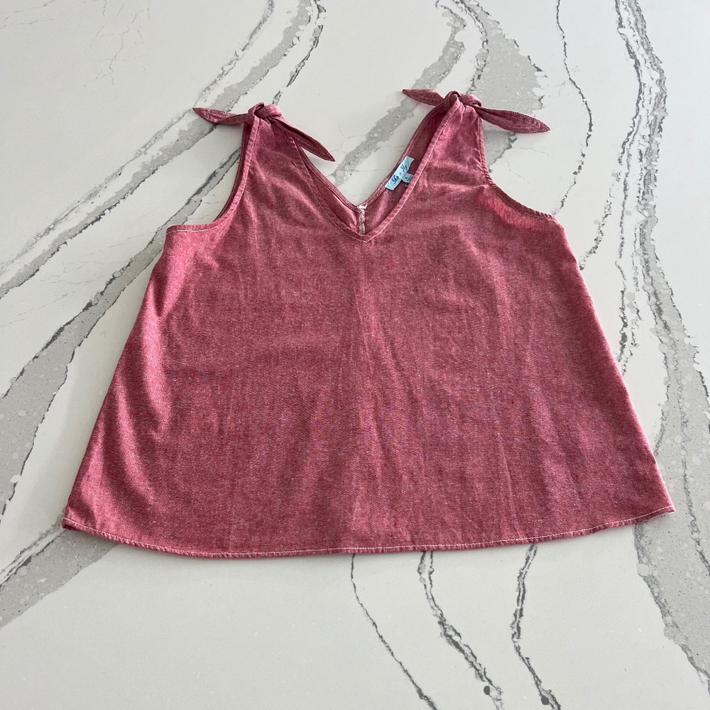 V-Neck Woven Cotton Sleeveless Shirt Sz L